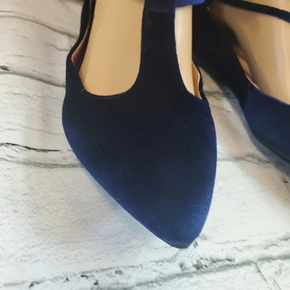 YOKI URBAN 80 Navy Blue Velour Gladiator Laces Flats NWT - Picture 5 of 12
